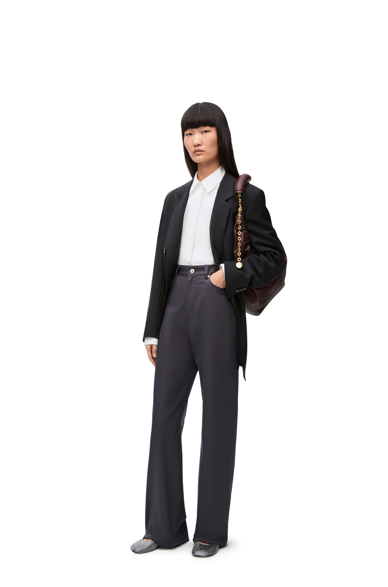 Loewe Pleated Bib-front Wingtip Collared Striped Shirt In White