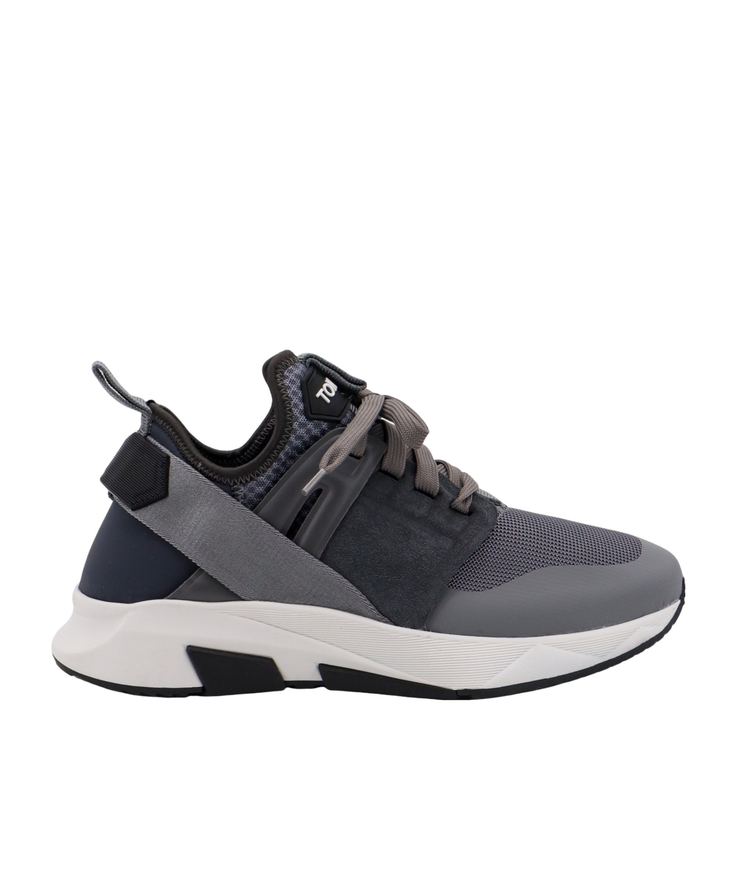 Tom Ford Mens Grey Jago Logo-patch Leather And Shell Low-top Trainers In Black