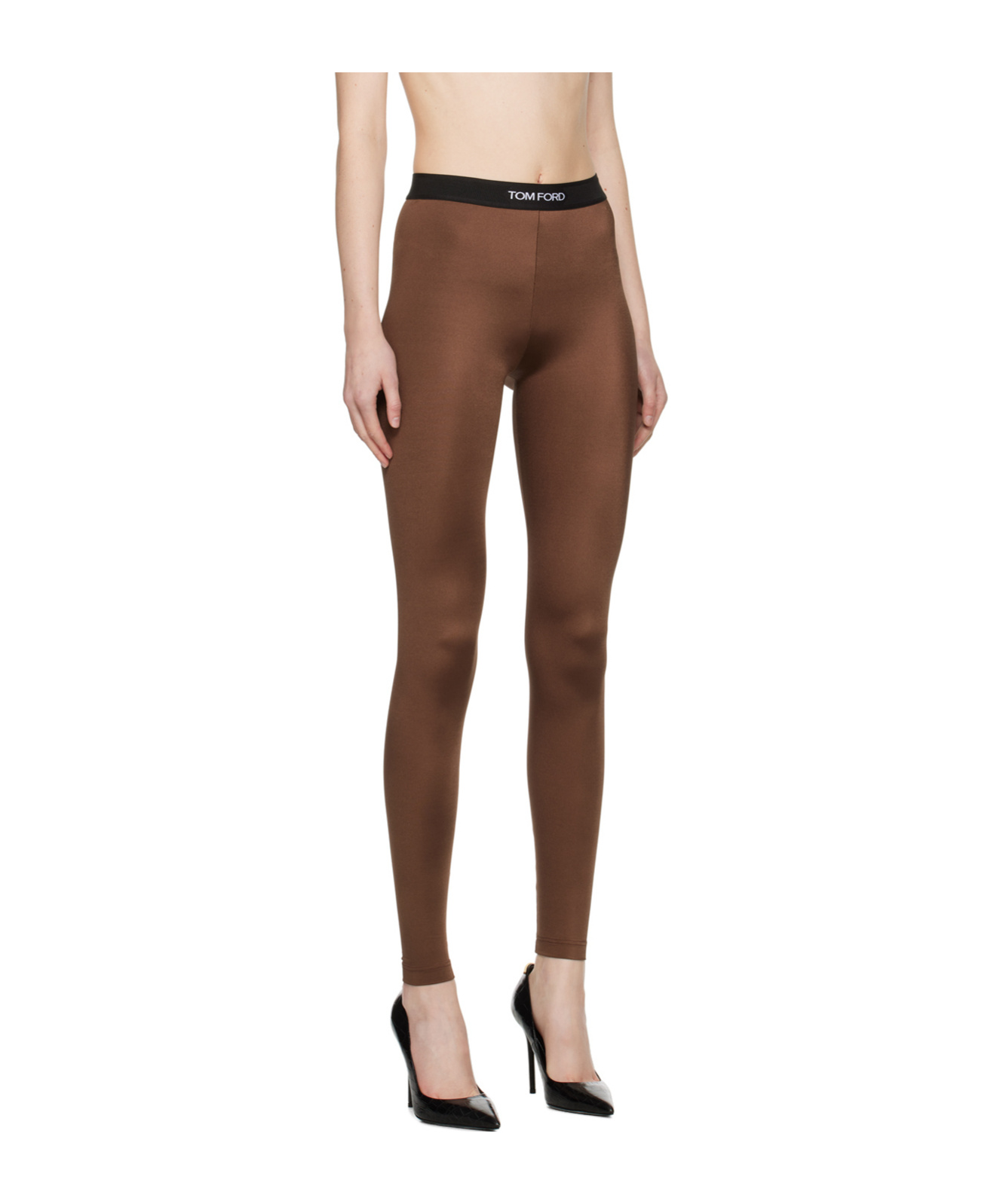 Tom Ford Brown Lustrous Signature Leggings In Green