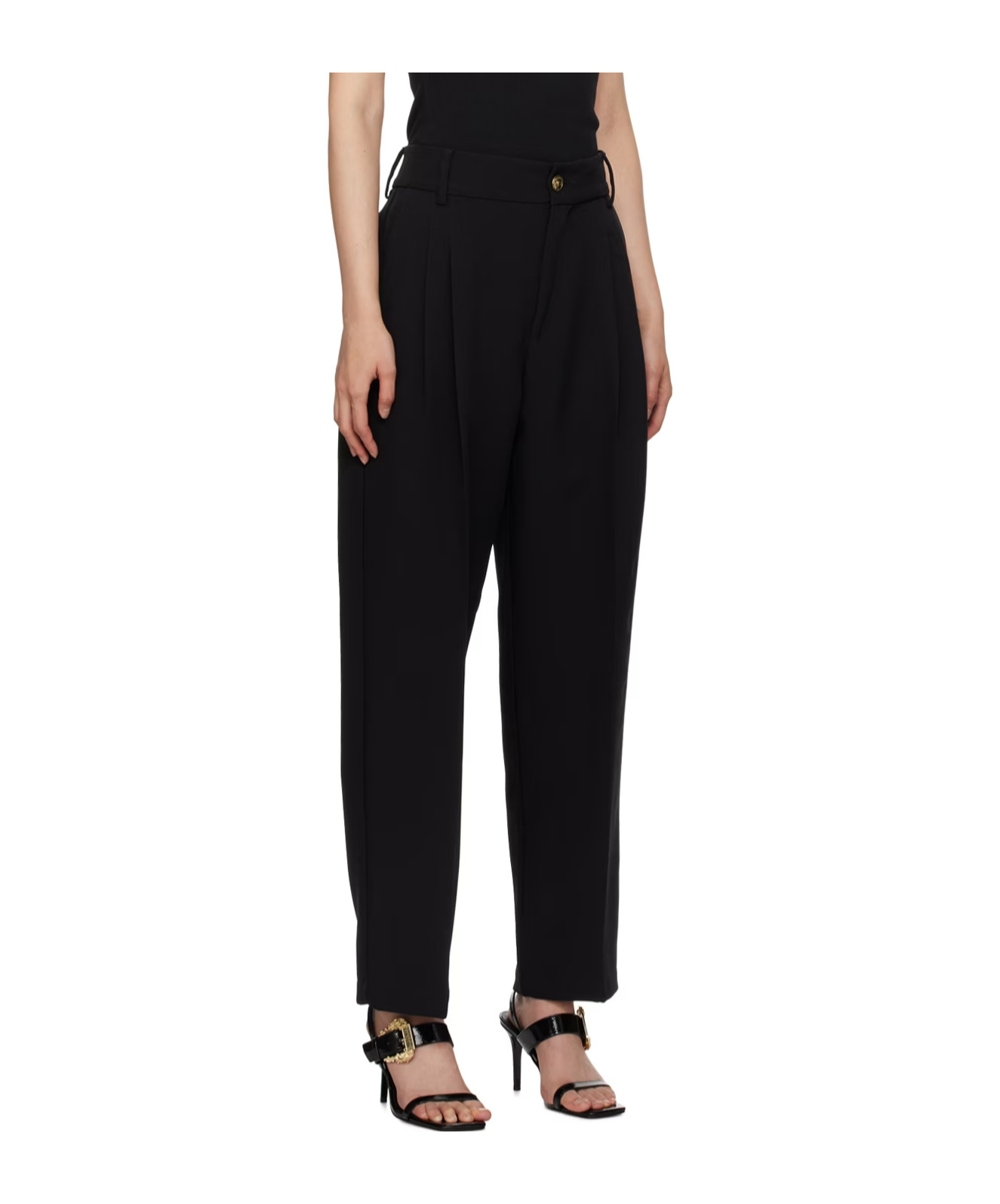 Versace Pleated Plain Casual Pants In Black