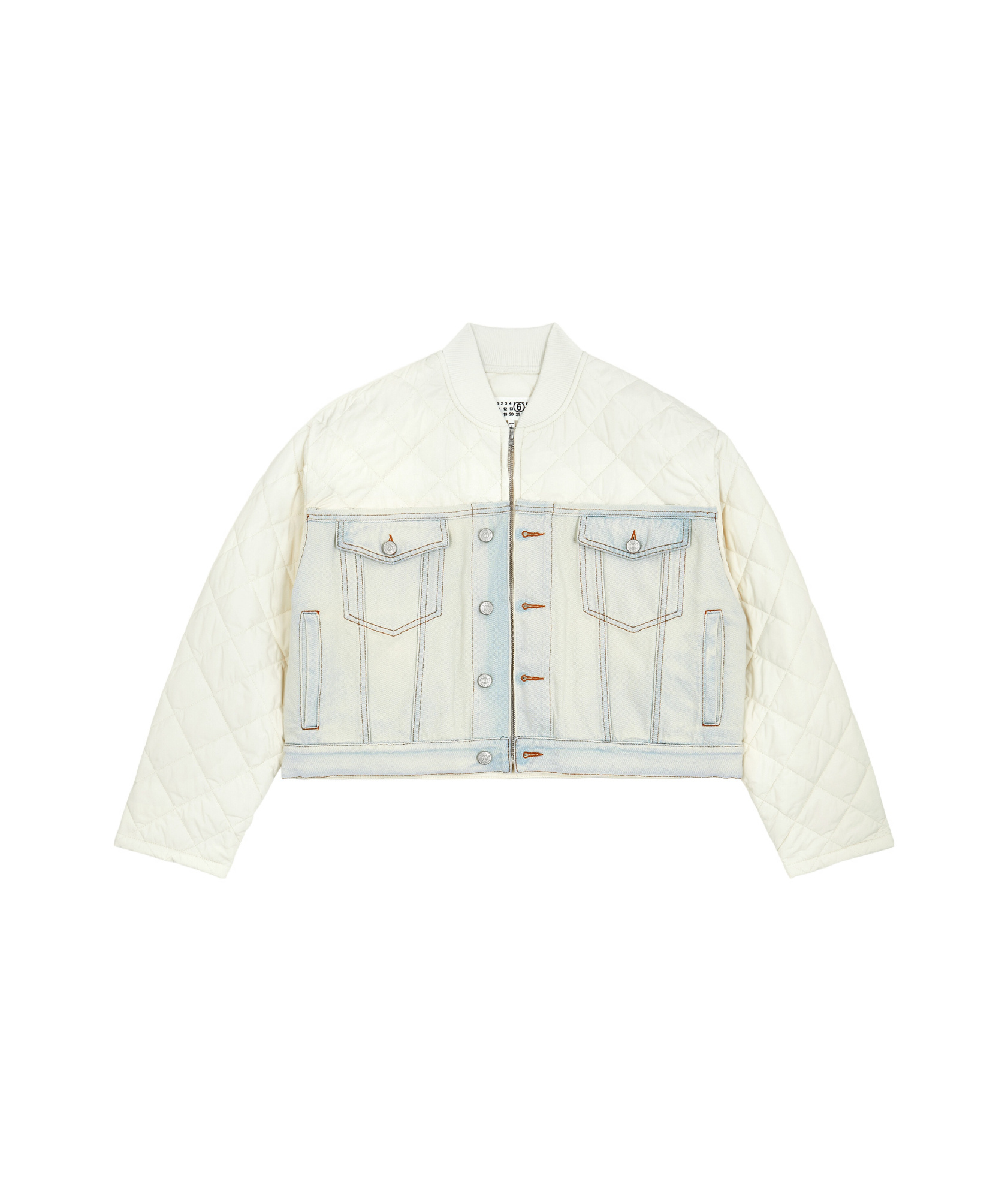 Mm6 Maison Margiela Diamond-quilted Denim Jacket In White