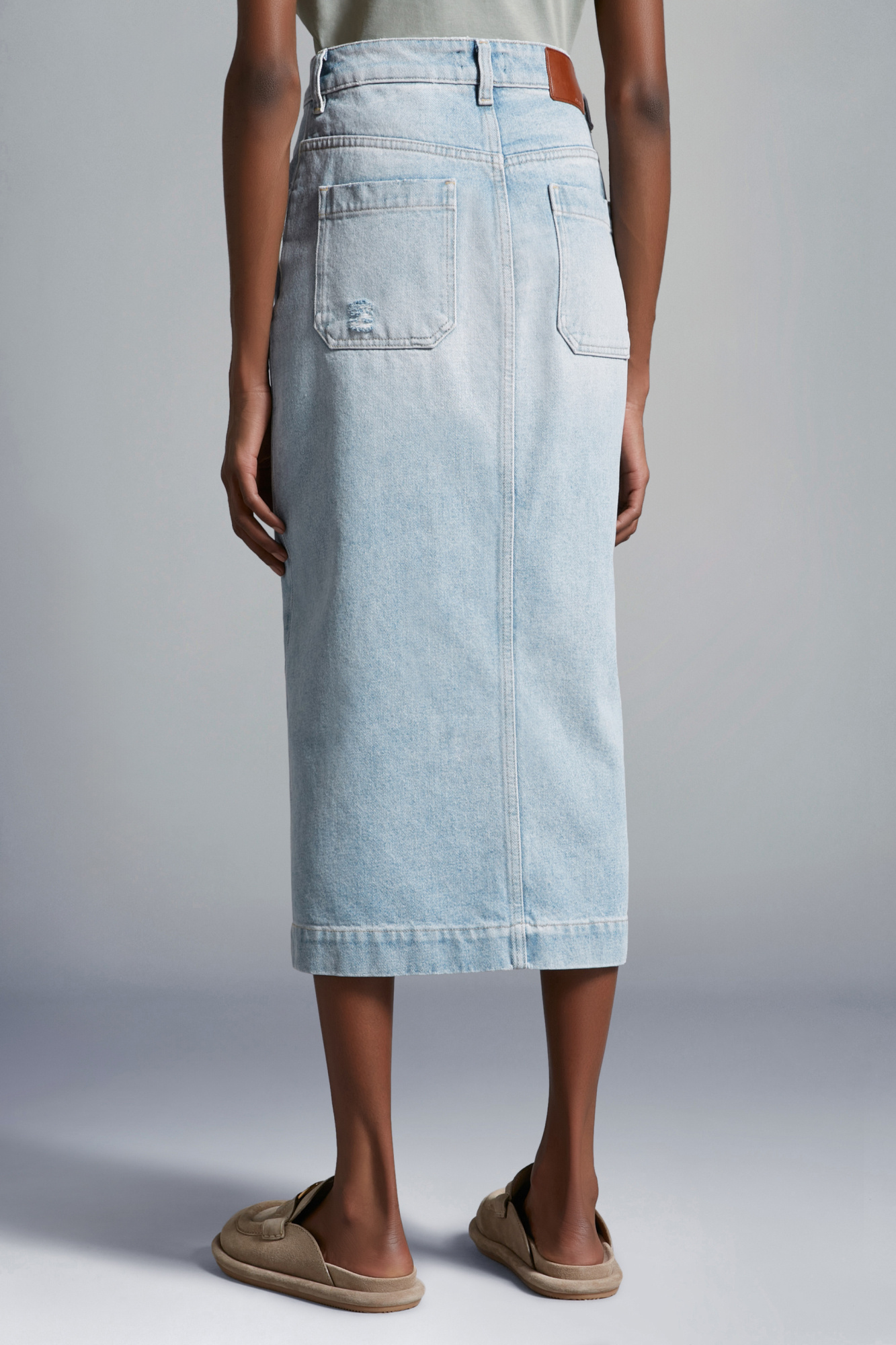 Moncler Jupe Midi En Denim In Blue