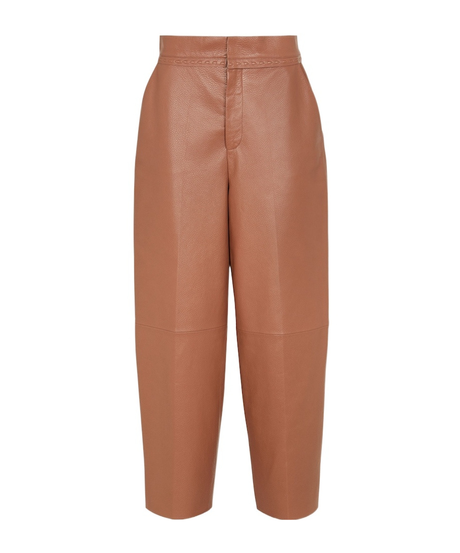 Fendi Tan Coloured Leather Trousers In Brown