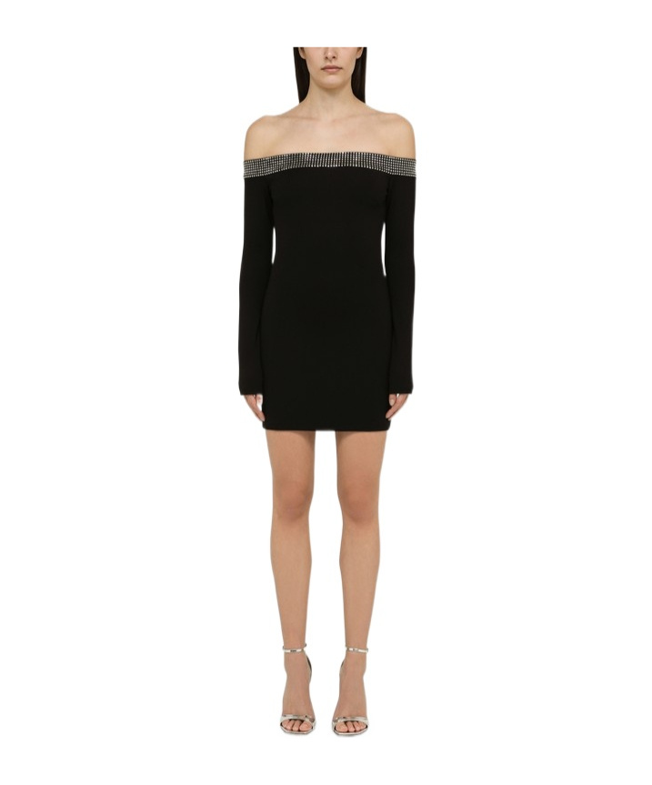 David Koma Black Viscose Mini Dress With Crystals In Black