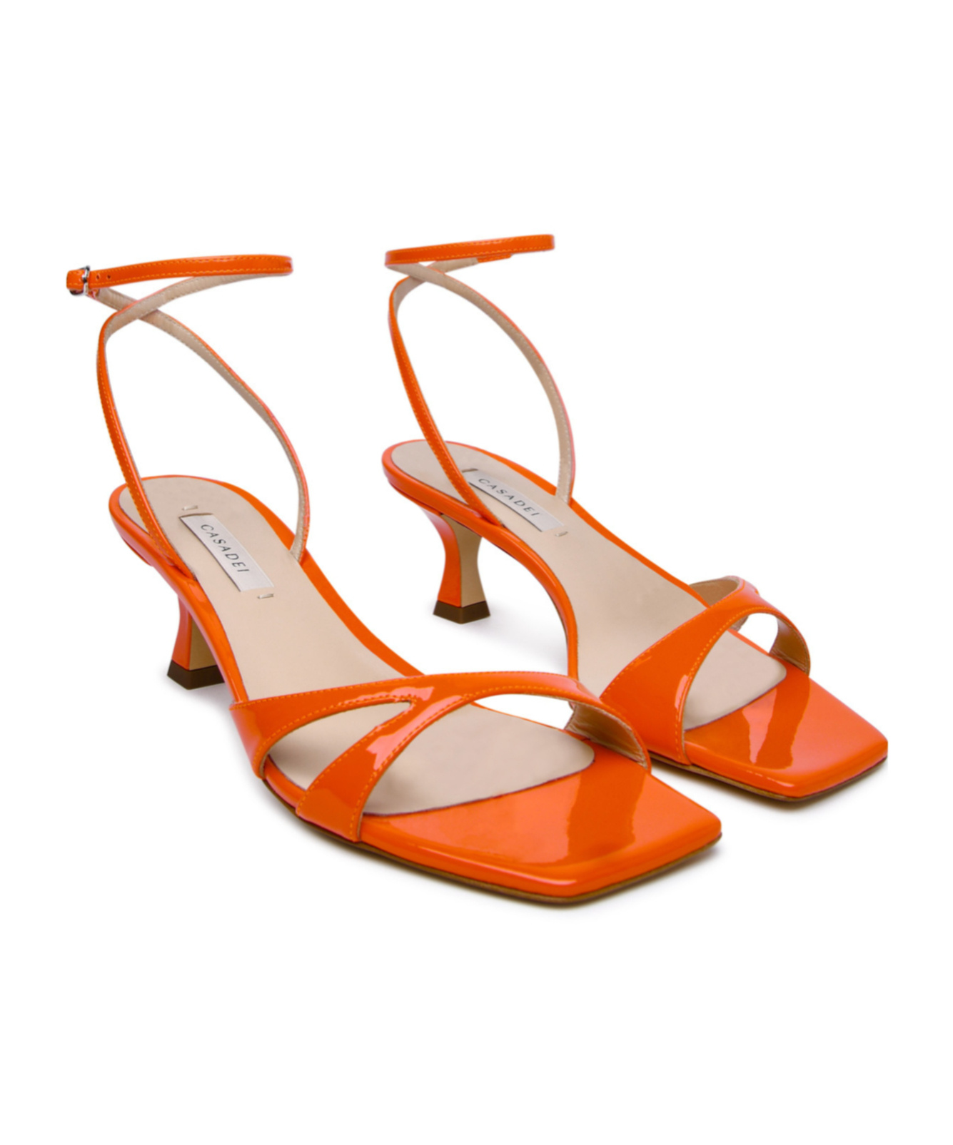 Casadei Square Head Clasp High-heeled Sandals In Orange