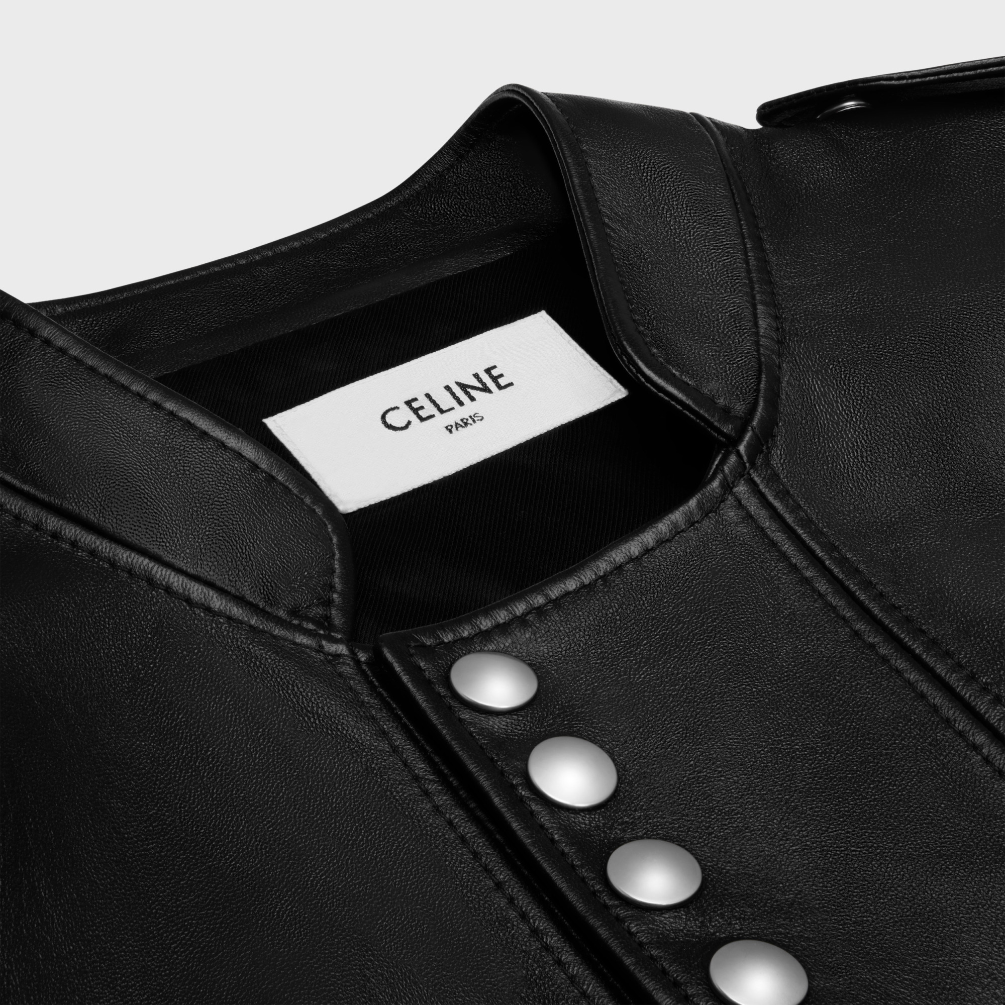 Celine Long-sleeved Leather Jacket In Black