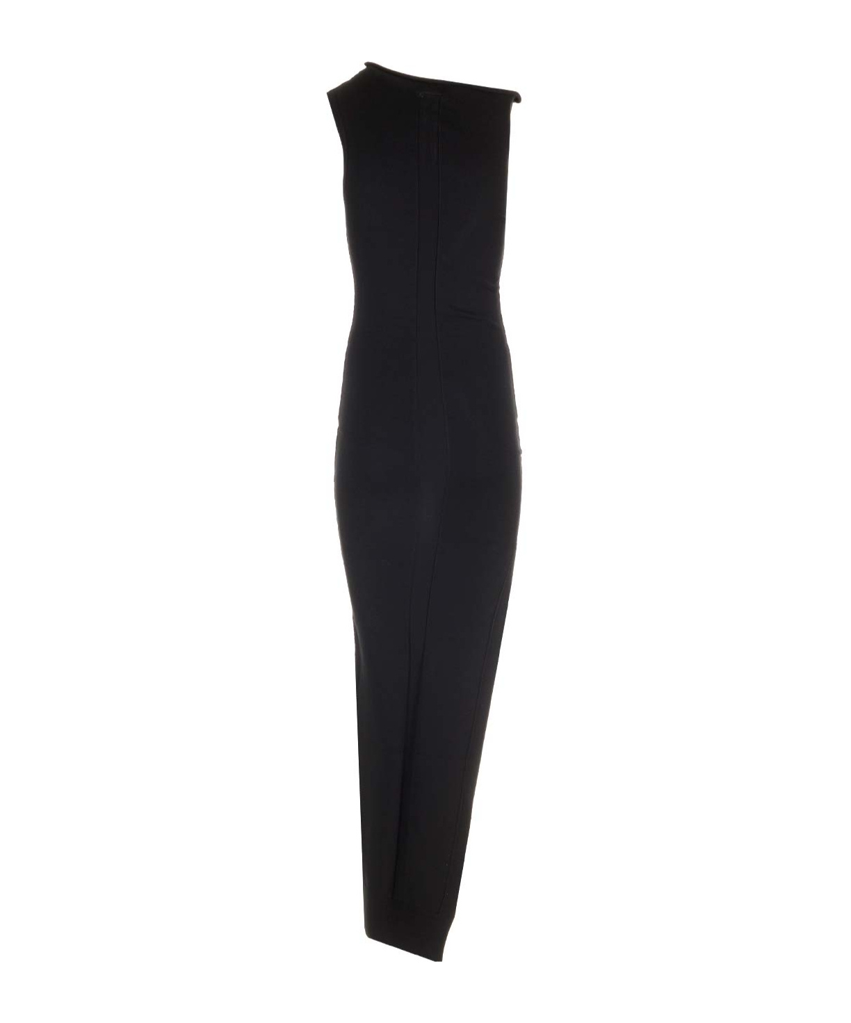 Rick Owens Athena Long Black Ribbed One Shoulder Dress In Wool In Black