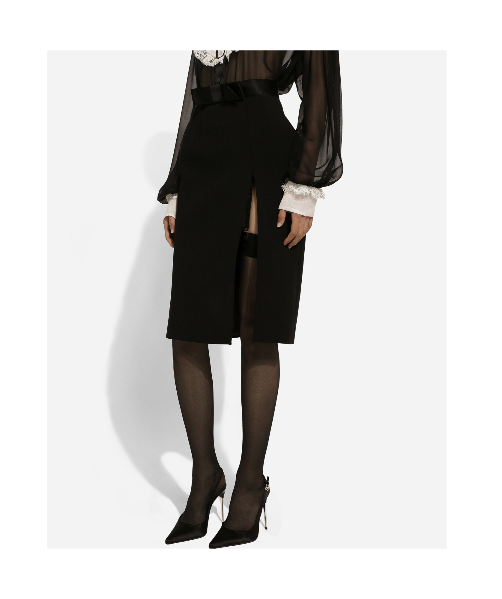 Dolce & Gabbana Bow-detail Virgin Wool-blend Skirt In Black