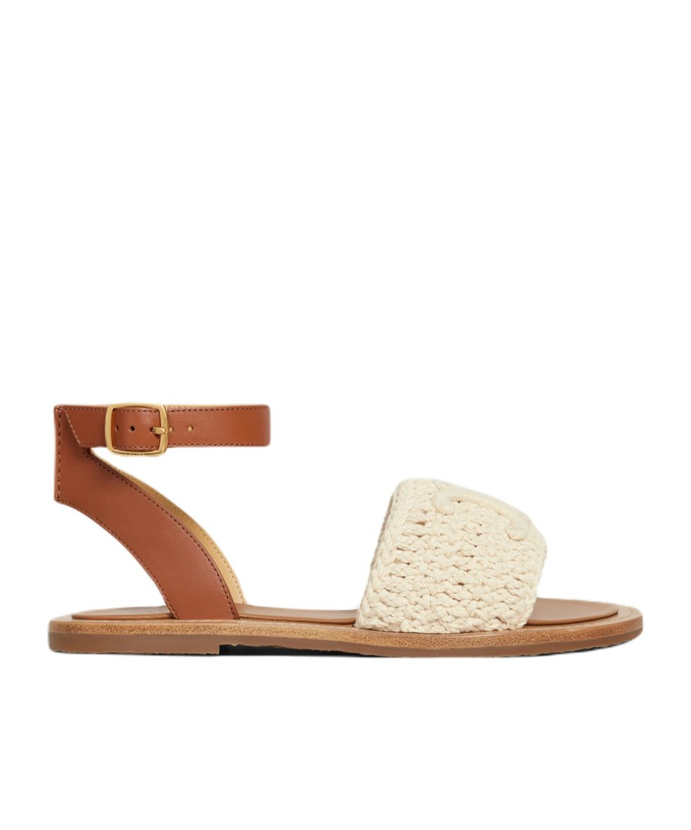Celine Logo Flat Sandals In Brown
