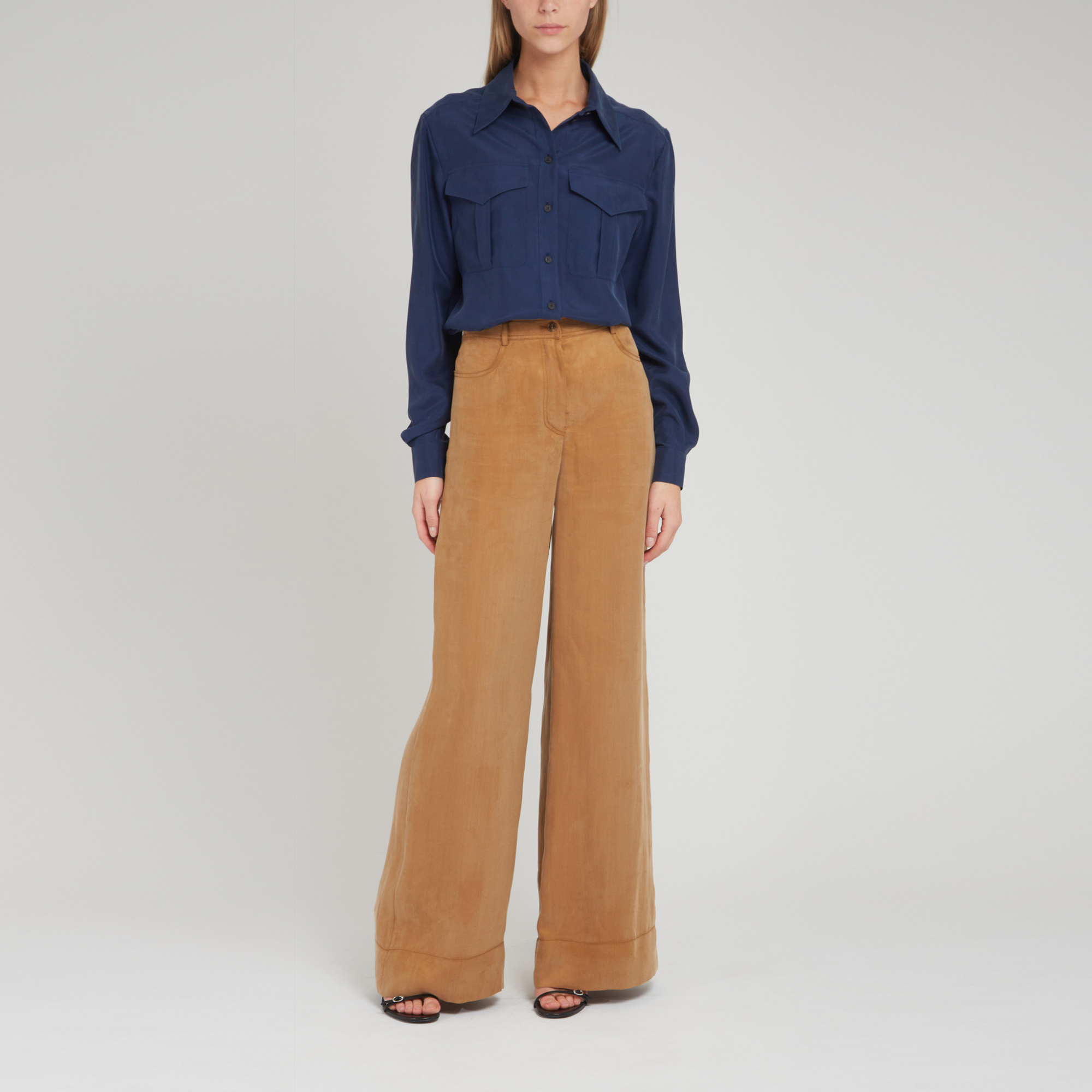 Alberta Ferretti High-low Hem Poplin Shirt In Blue