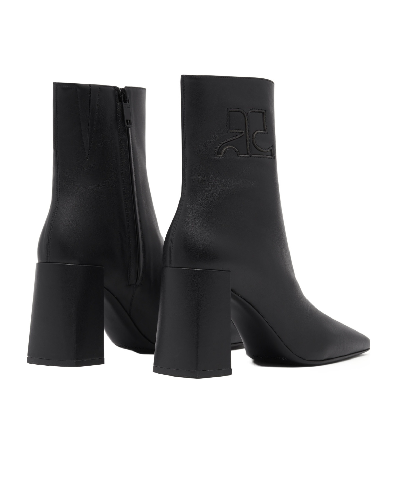 Courrèges Goatskin Ankle Boots With High Block Heel In Black