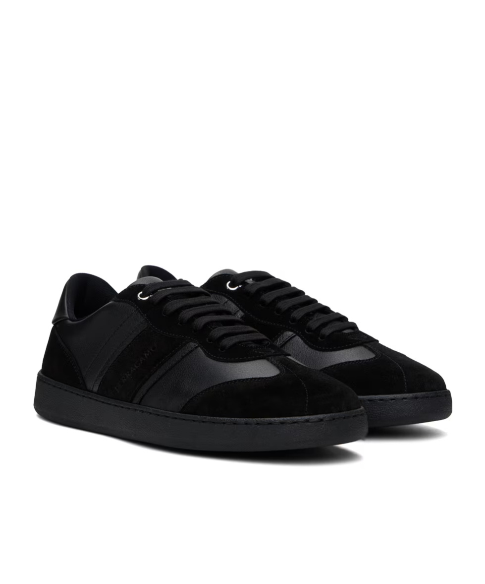 Ferragamo Achille 1 Low-top Sneakers In Leather In Black