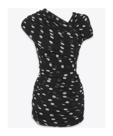 Saint Laurent Draped Polka-dot Mini Dress In Black