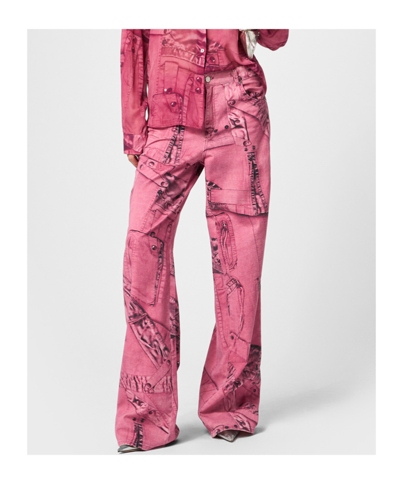Blumarine Cargo-patch Print Puddle Trousers In Pink