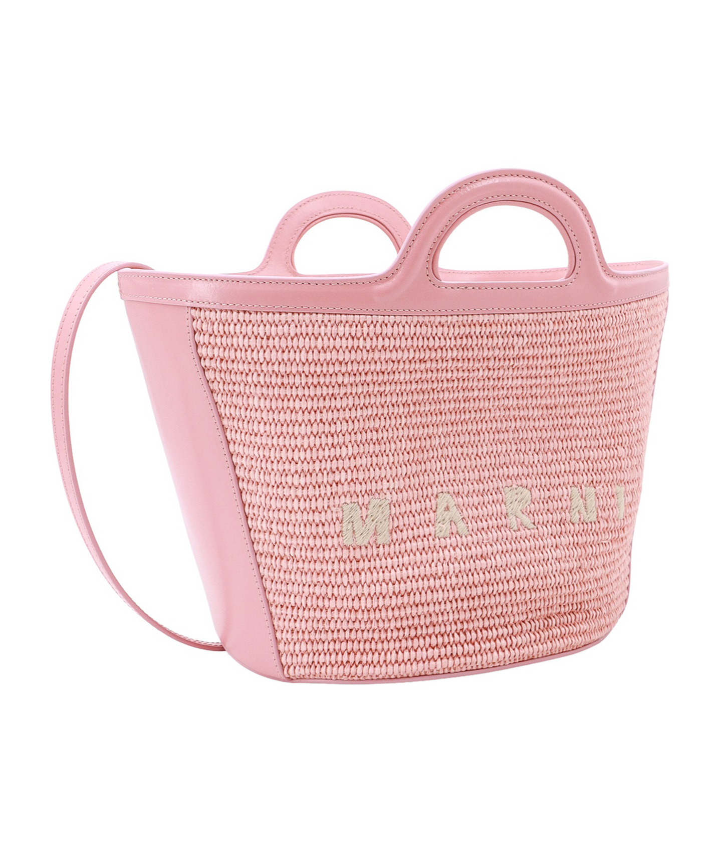 Marni Tropicalia Micro Bag In Leather And Raffia In Pink