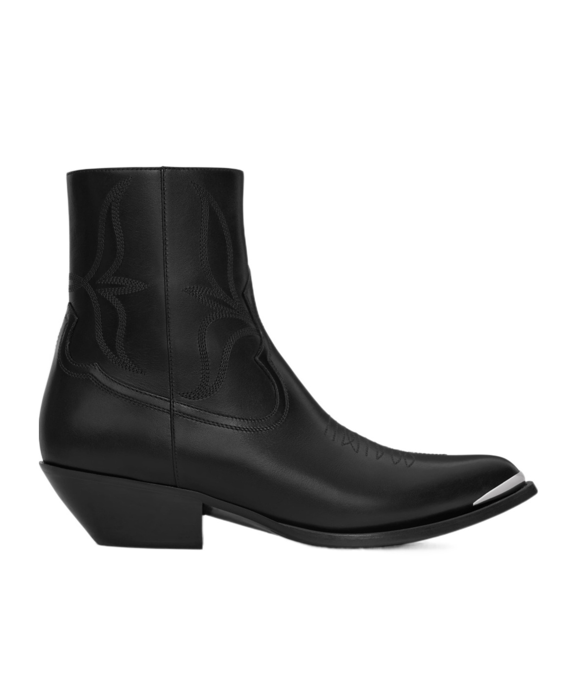 Celine Men Leon Zipped Boot With Metal Toe In Shiny Calfskin In Black