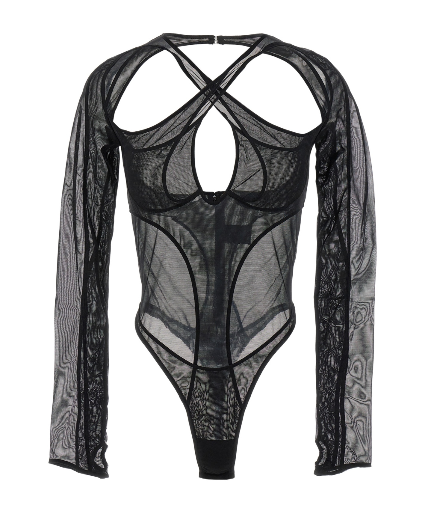Mugler Black Sheer Mesh Bodysuit In Black