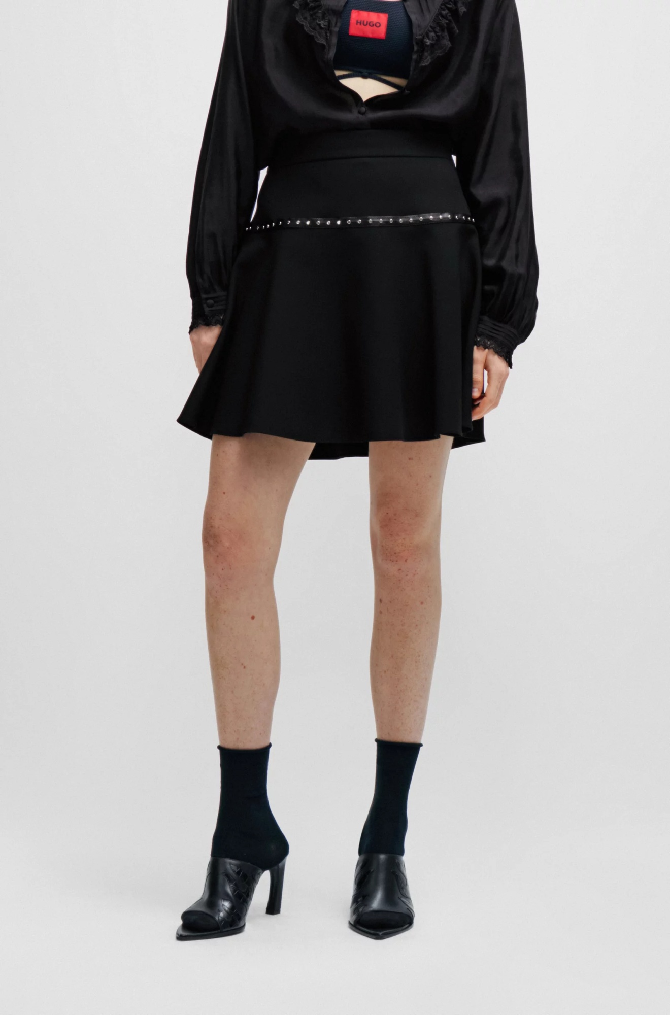 Hugo Boss Regular-fit Mini Skirt With Stud Trim In Black