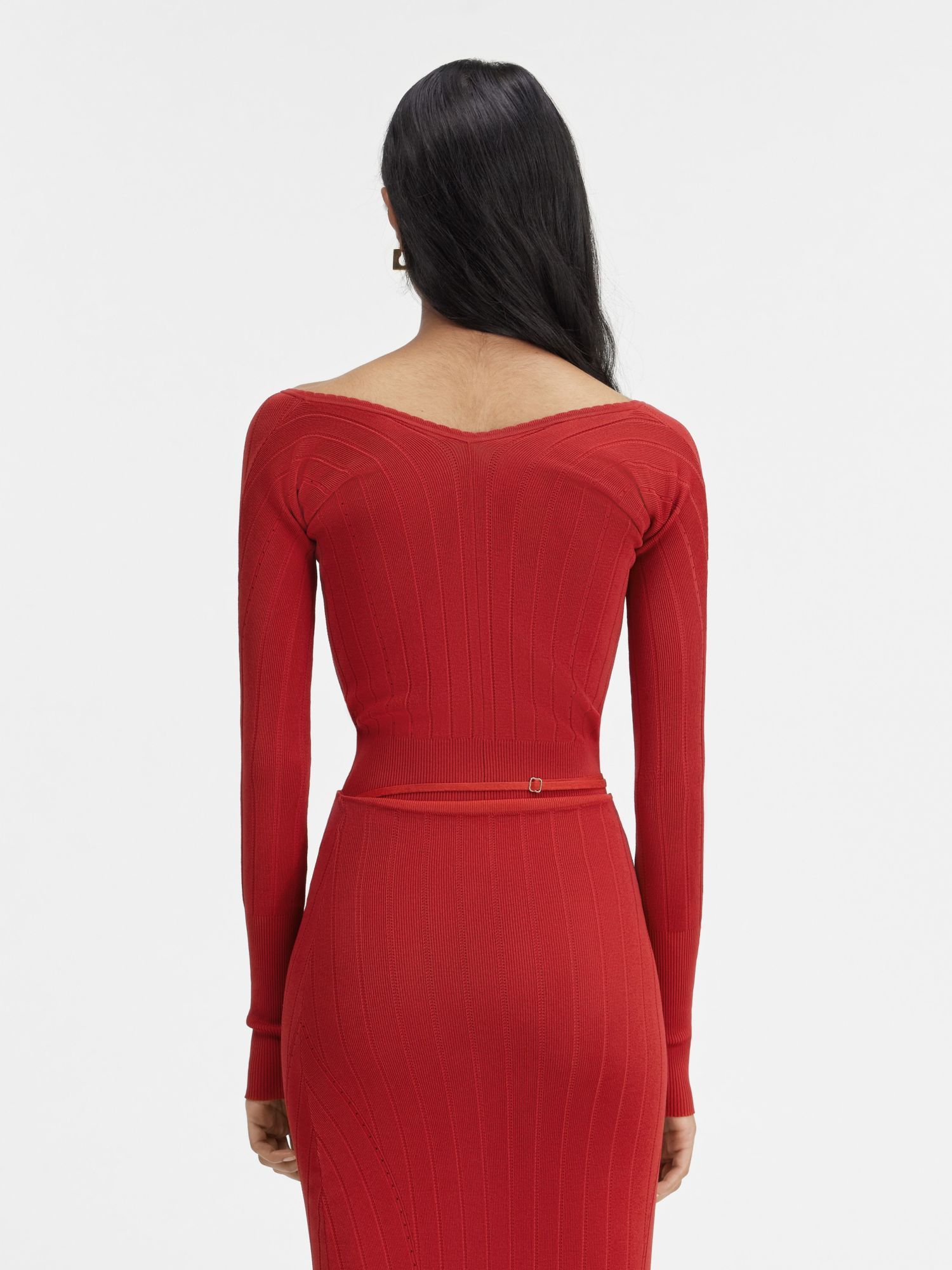 Jacquemus Long Sleeve Scalloped Top In Red