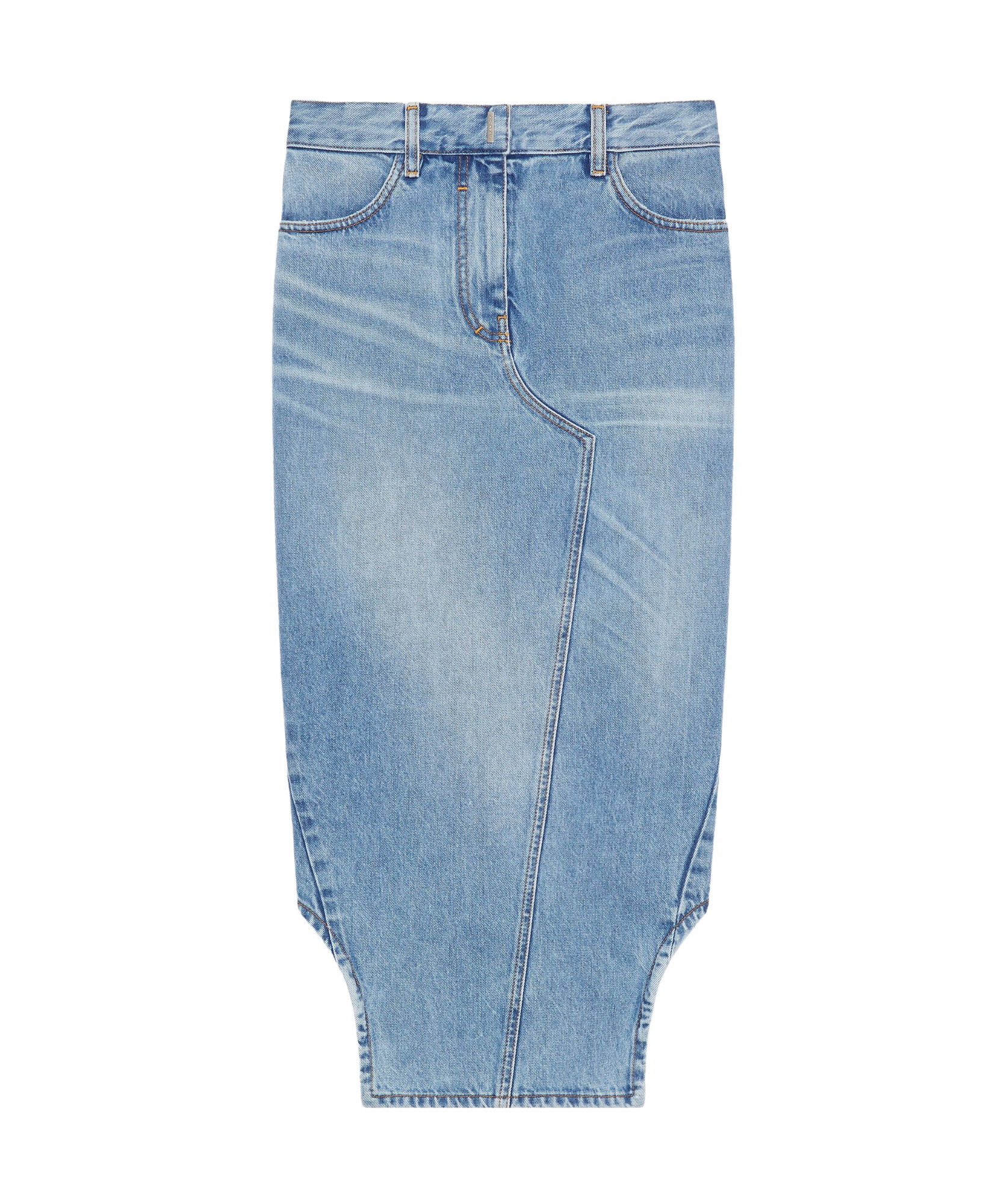 Givenchy Blue Asymmetric Denim Midi Skirt In Blue