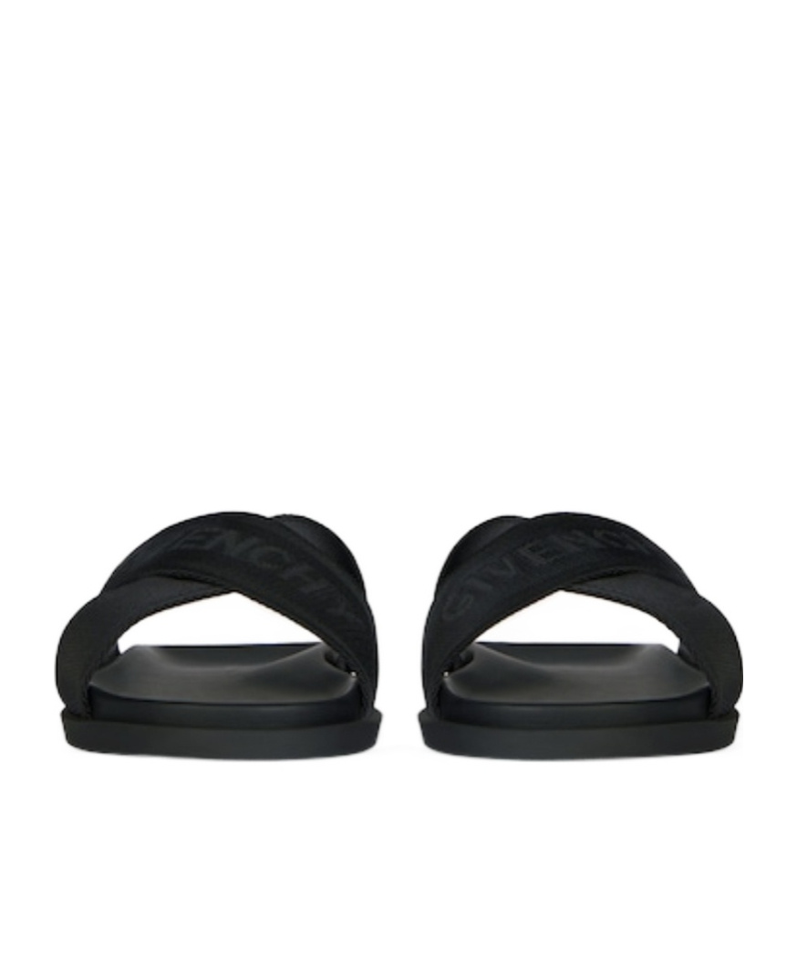 Shop Givenchy G Plage Flat Sandals With Crossed Straps In Webbing In Black