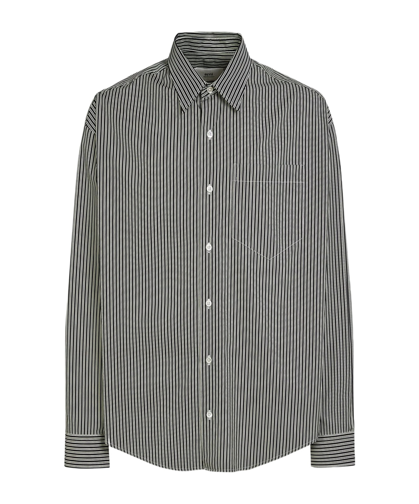 Ami Alexandre Mattiussi Ami Paris Striped Button-up Shirt In Gray