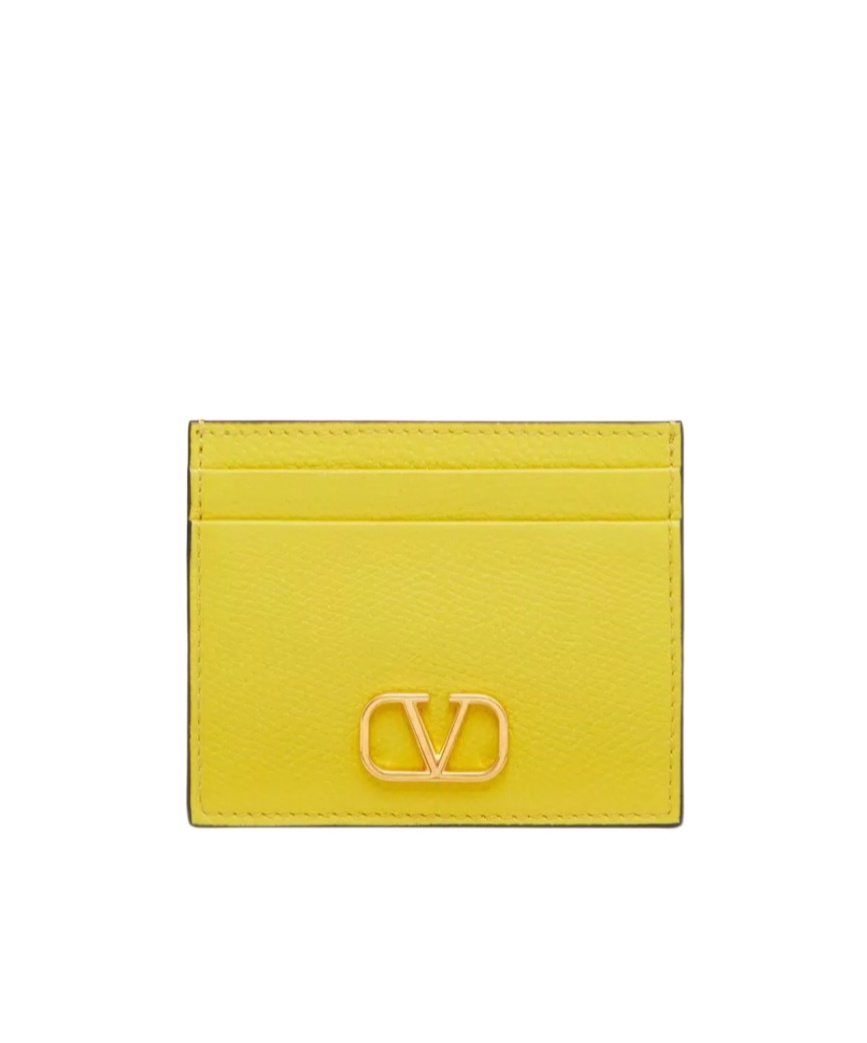 Valentino Vlogo Signature Leather Card Holder In Yellow