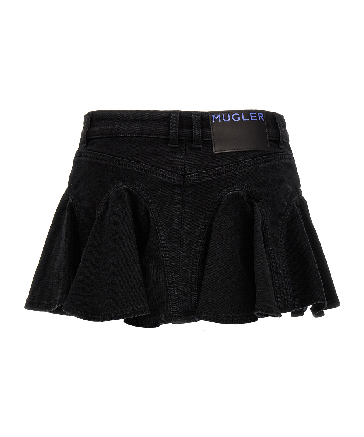 MUGLER FLARED DENIM MINISKIRT 