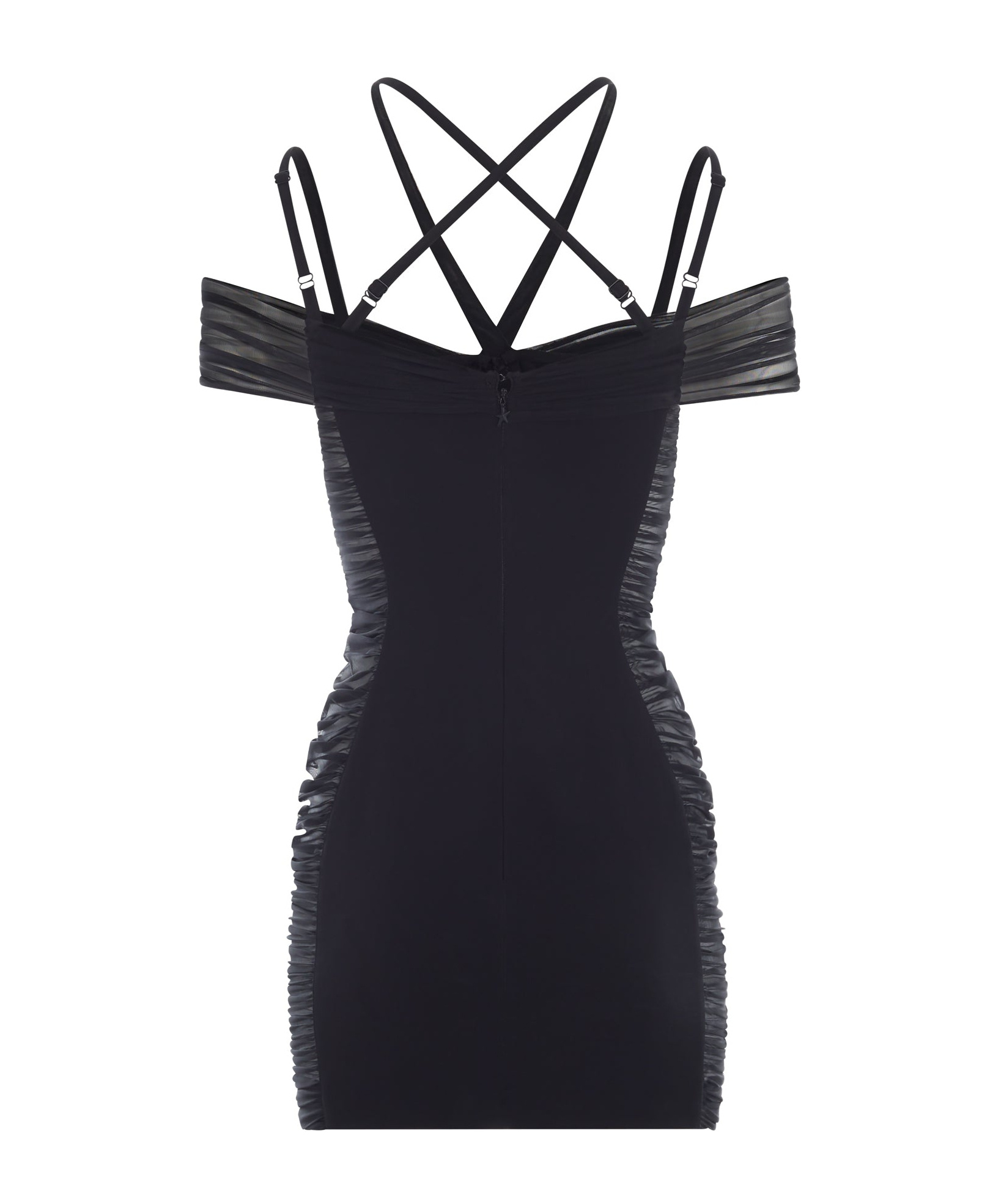Mugler Ruched Panelled Mini Dress In Black