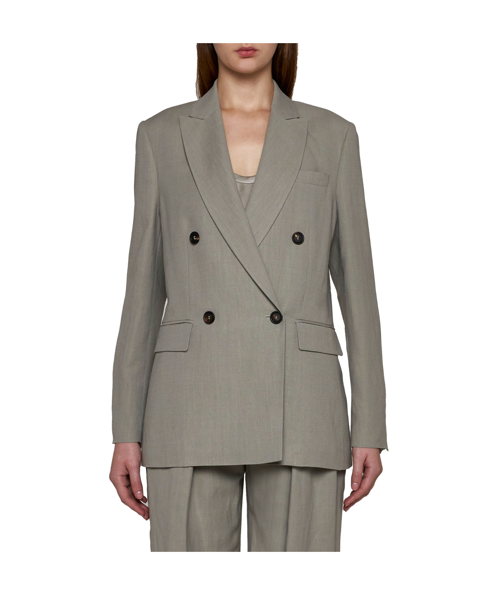 Brunello Cucinelli Double-breasted Panama Wool Jacket In Gray