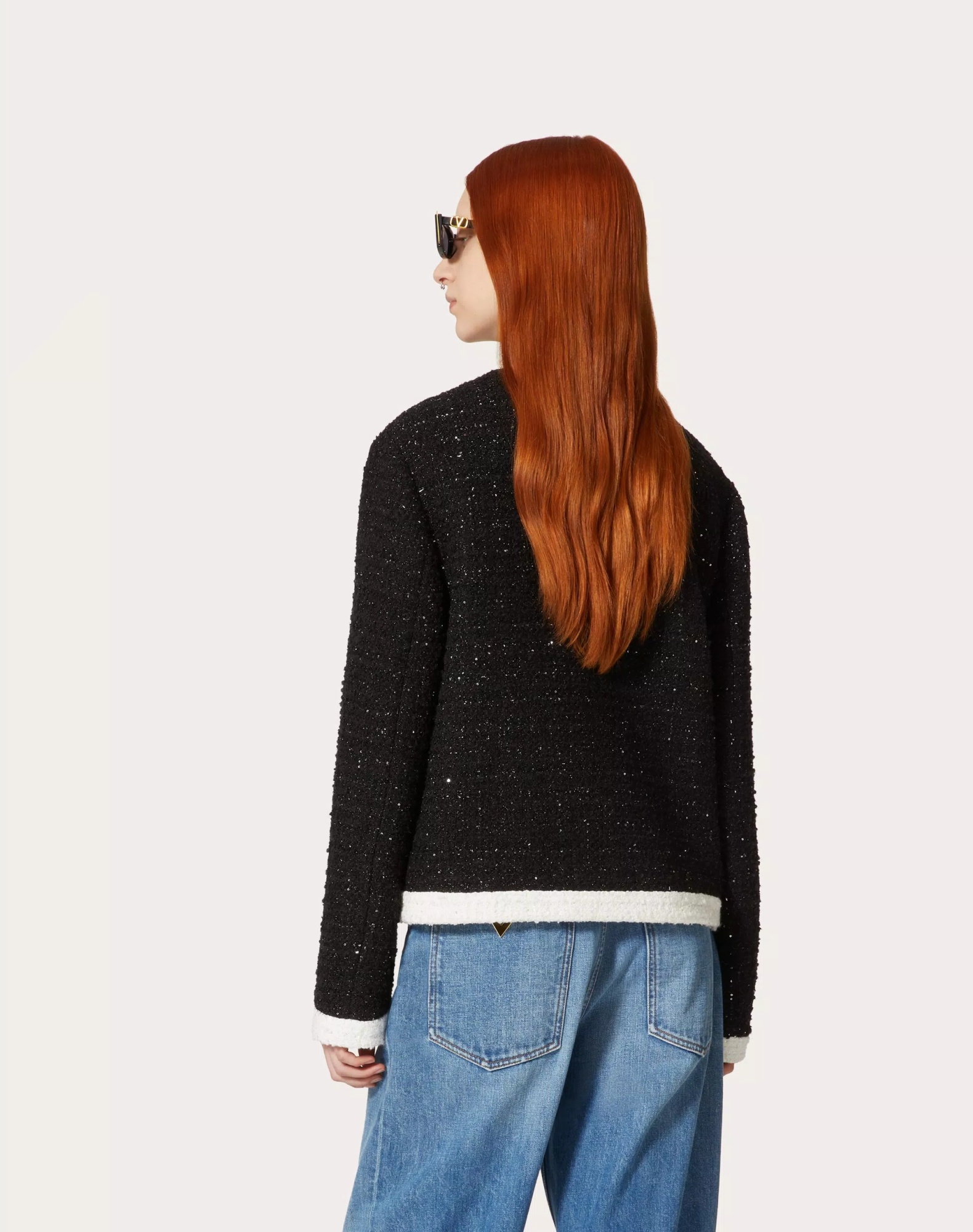 Valentino Sequined Glaze Tweed Jacket In Black