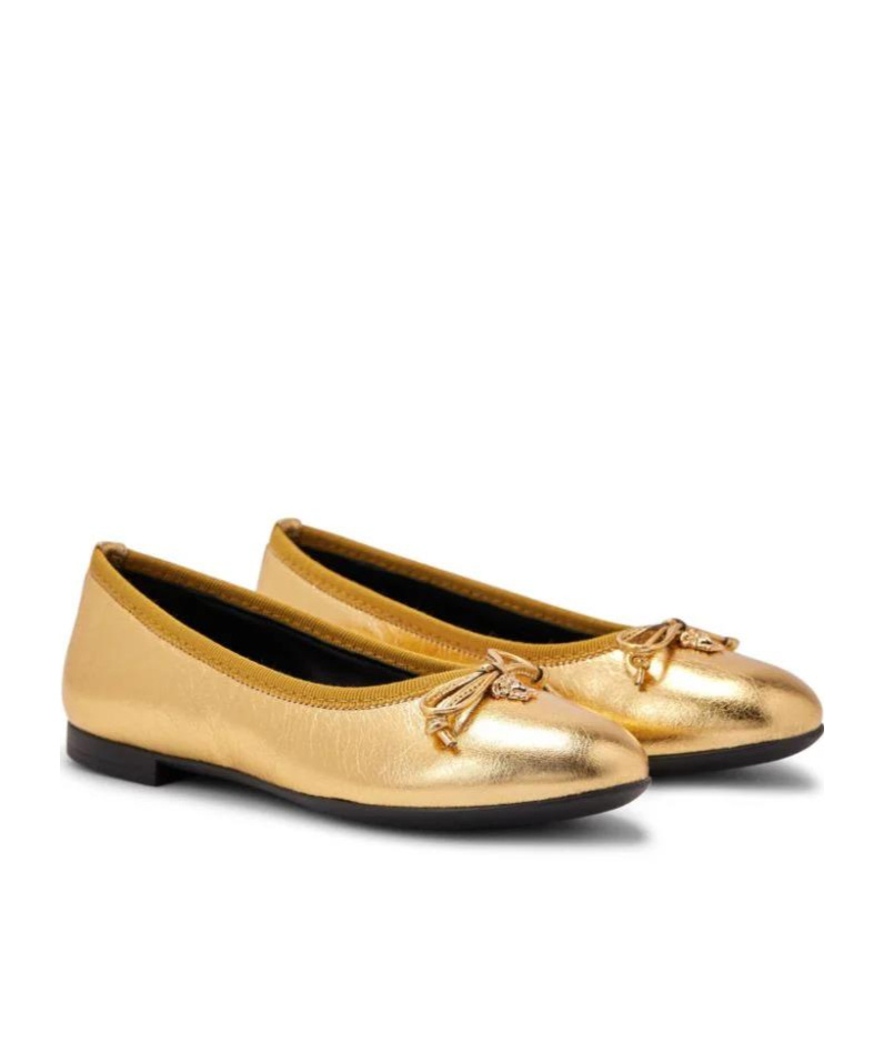 Versace Girls Gold Medusa Leather Ballerinas In Nude