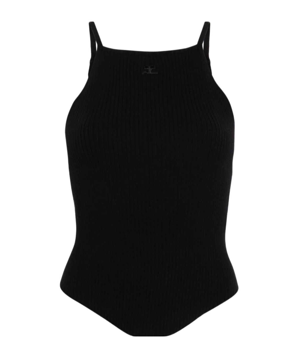 Courrèges Signature Rib Knit Viscose Top In Black