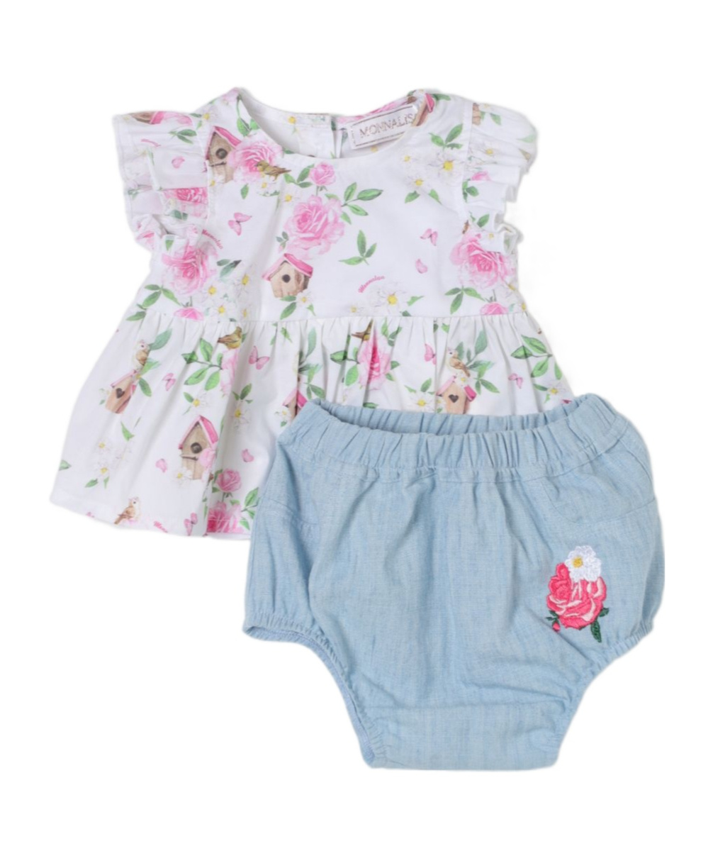 Monnalisa Floral-motif Two-piece Set In Blue