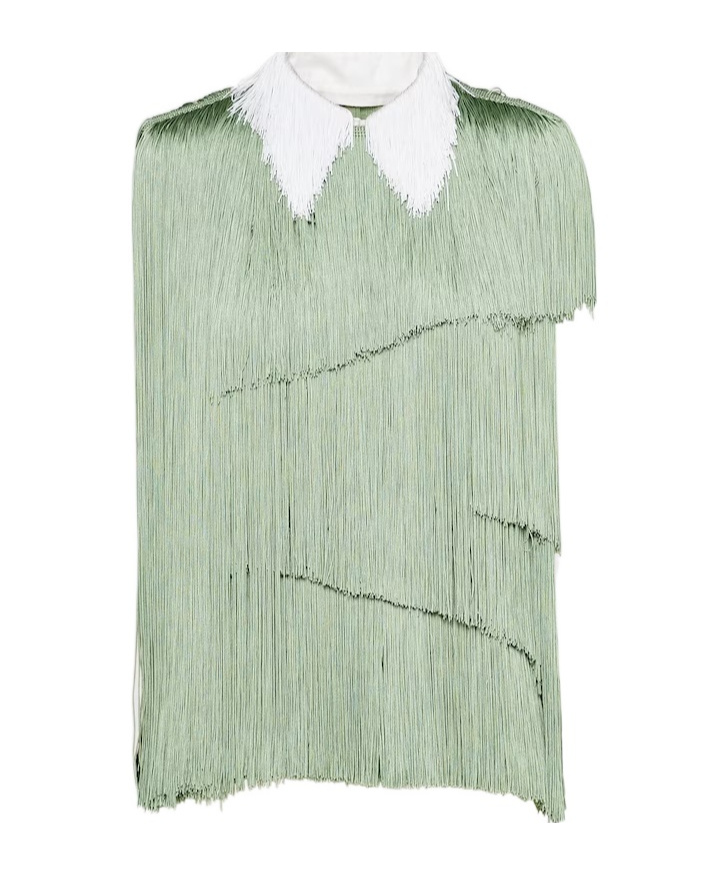 Prada Fringed Organza Blouse In Green