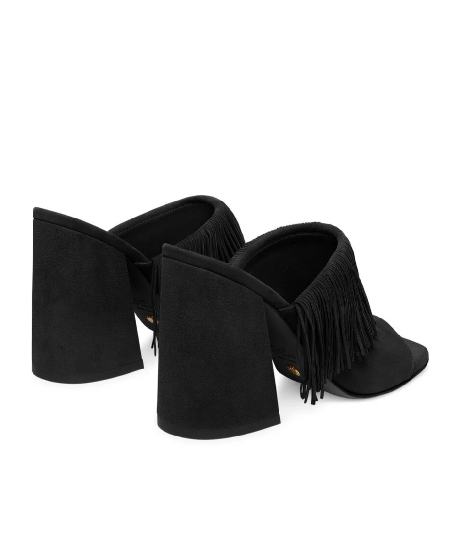 Stuart Weitzman Tia Suede Fringe Mule Sandals In Black