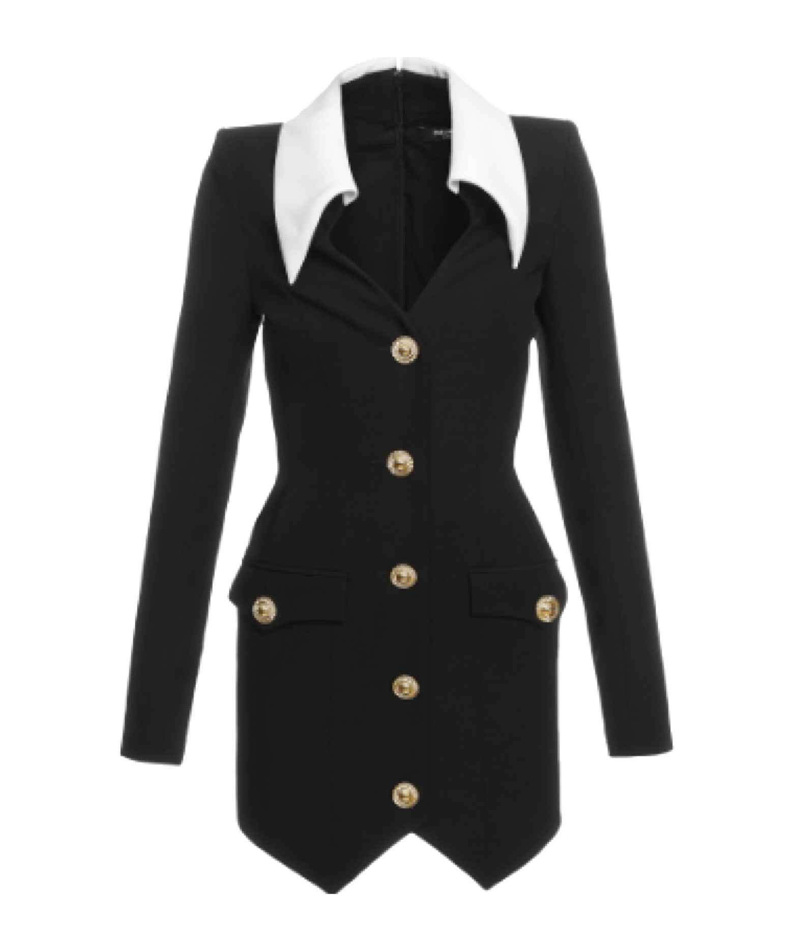Balmain Long-sleeve Buttoned Grain De Poudre Short Dress In Black
