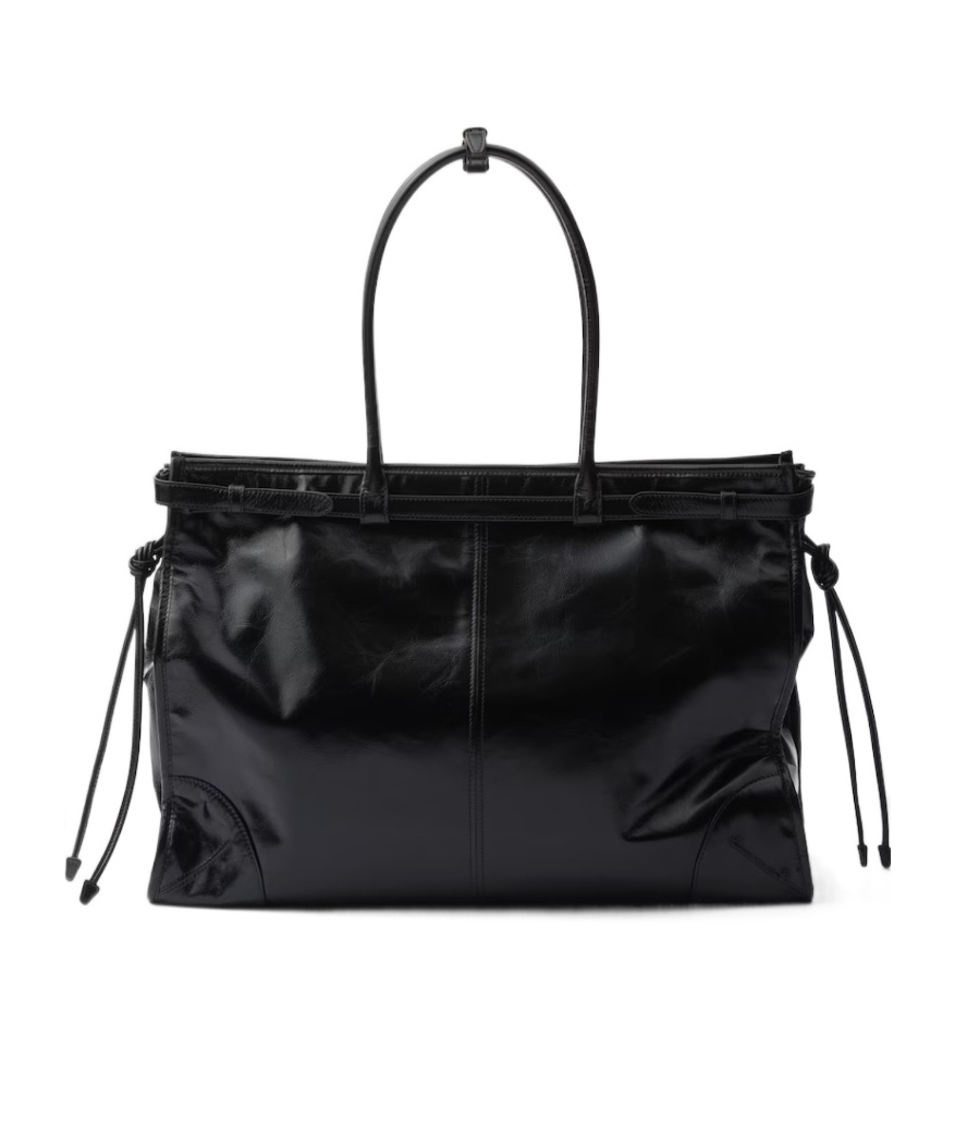 Prada Bonnie Extra Large Convertible Leather Shoulder Handbag In Black