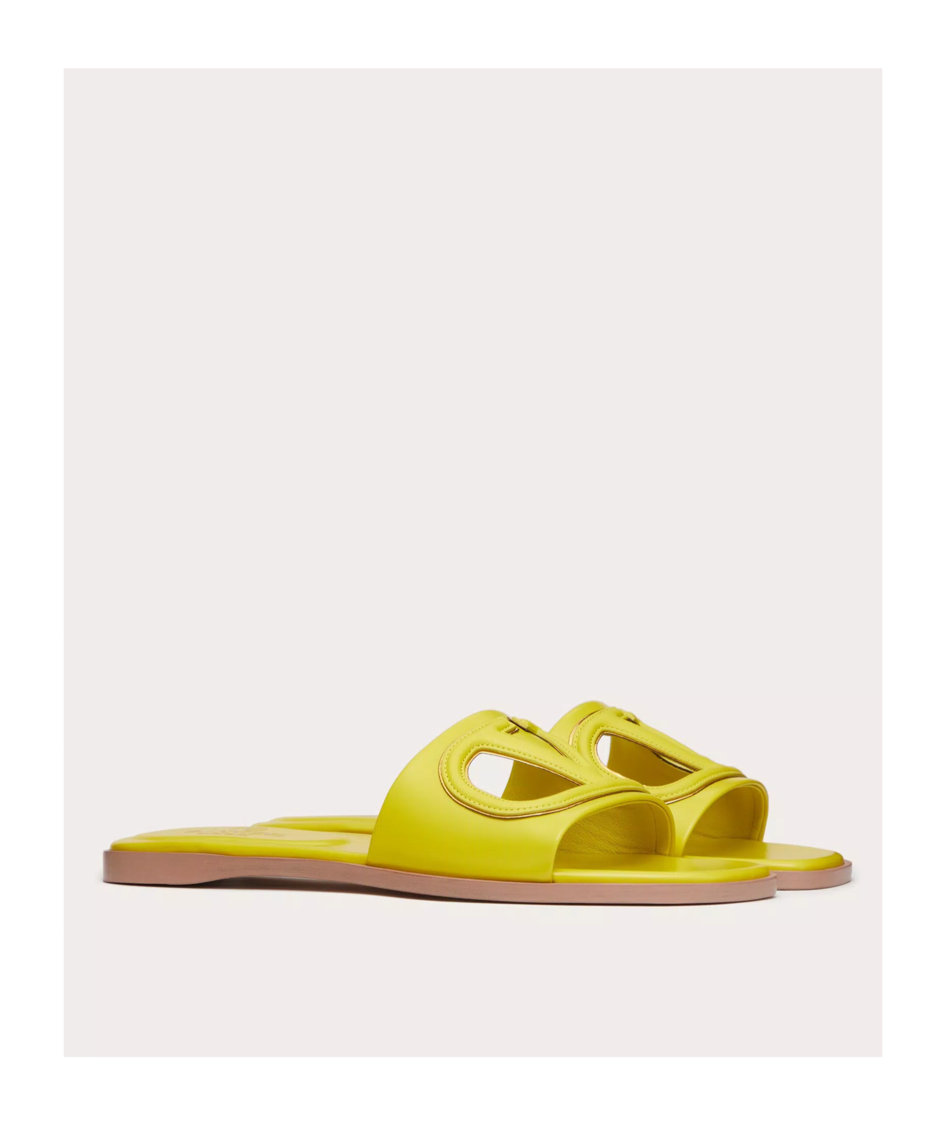 Valentino Vlogo Cut-out Leather Slides In Yellow