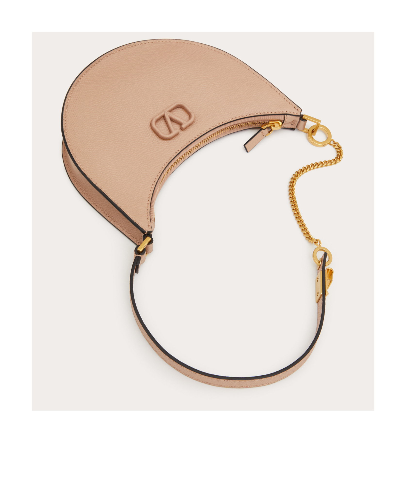 Valentino Garavani Vlogo Signature Calfskin Hobo Mini Bag With Jewel Logo Woman Rose Cannelle Uni In Nude