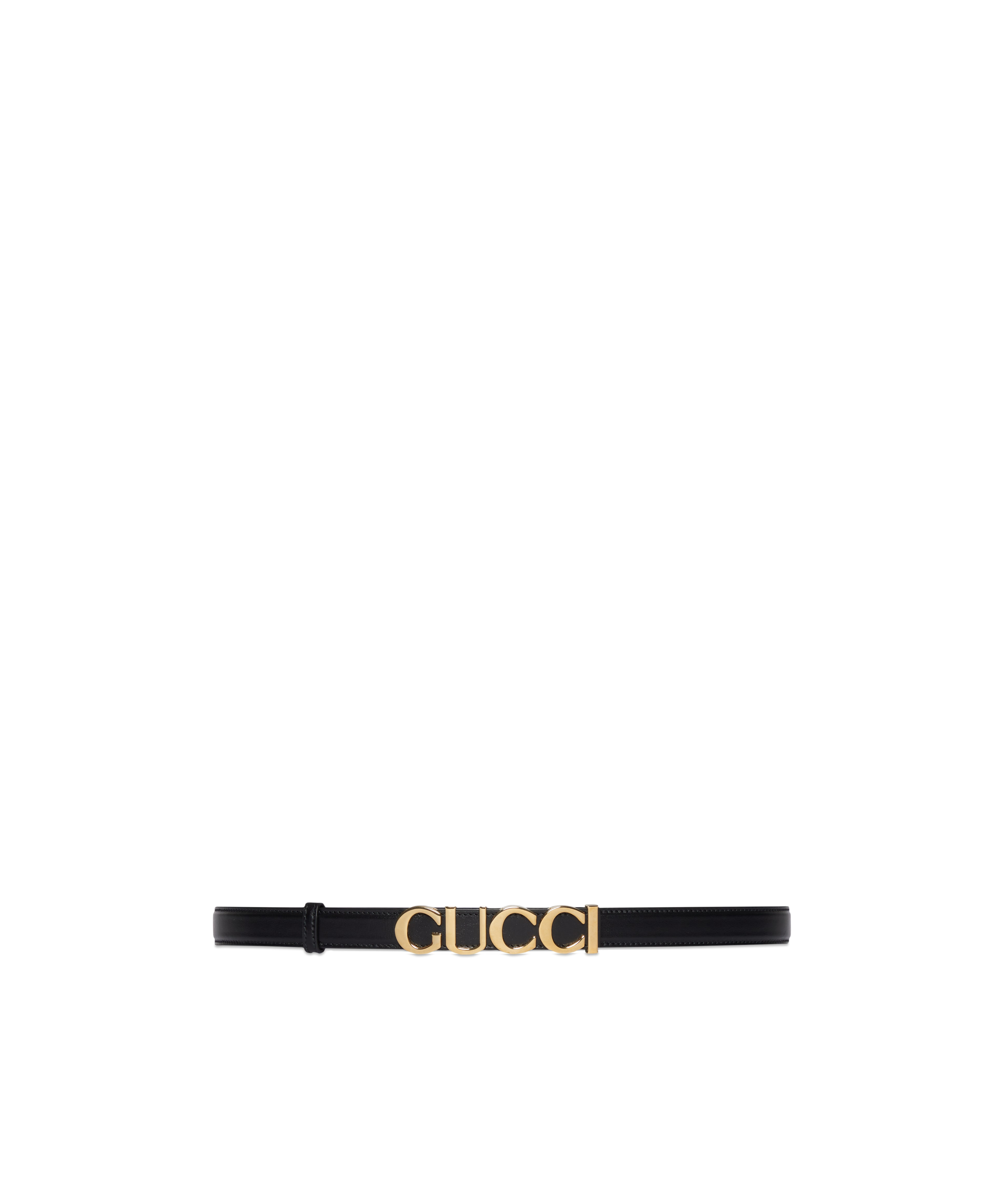 Gucci Logo-plaque Thin Leather Belt In Black