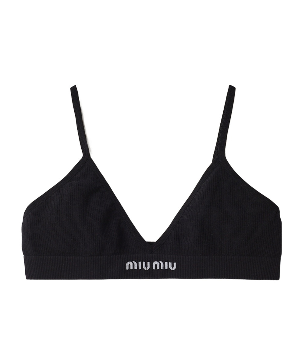 Miu Miu Seamless Triangle Cotton Bra In Black