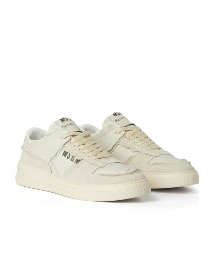 Msgm Fantastic Green Leather Sneakers In White
