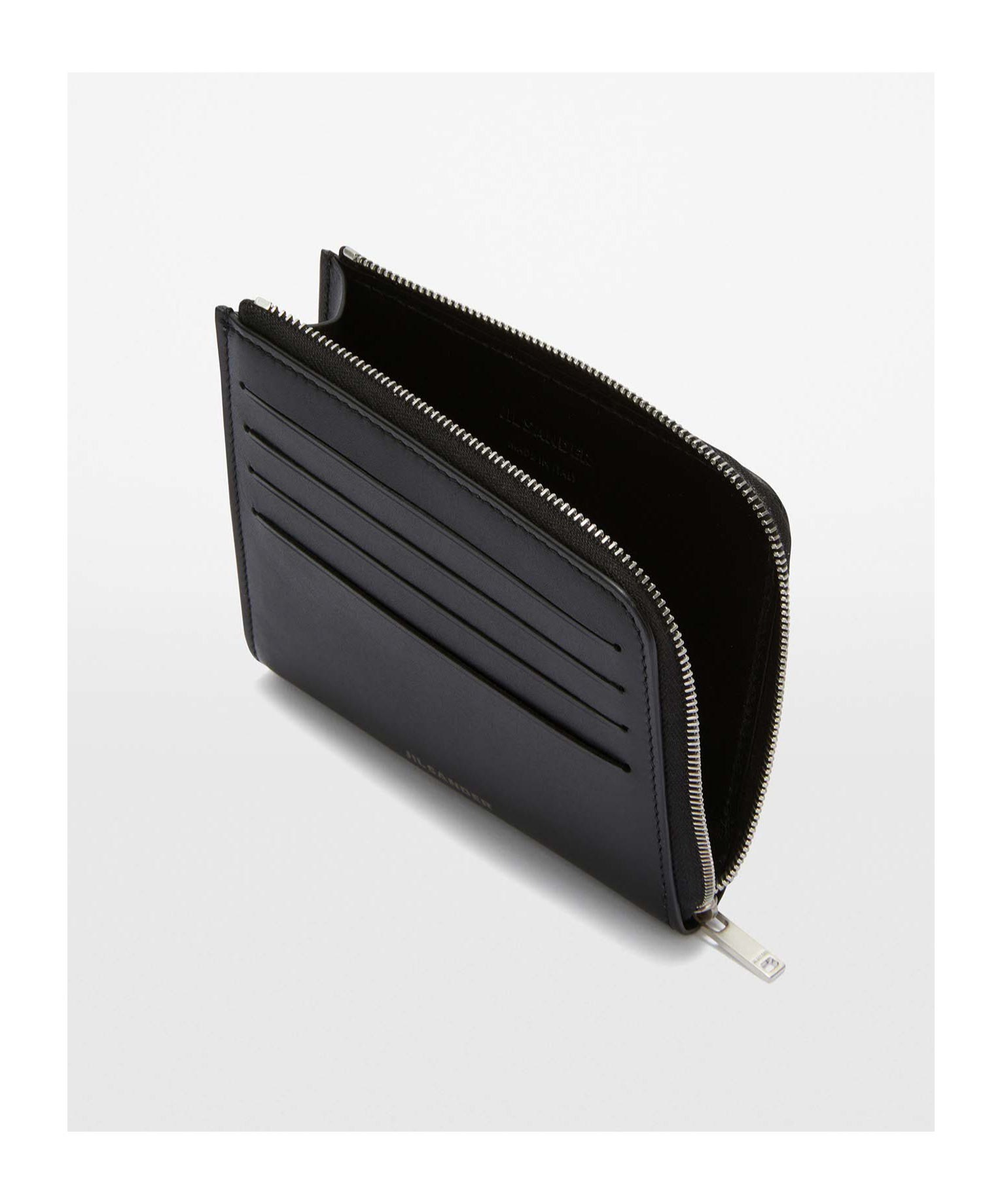 Jil Sander Leather Card Holder With Top Zip Closure In Black