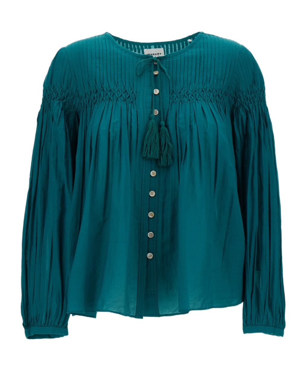 Shop Isabel Marant Étoile Plalia Pleated Blouse In Green