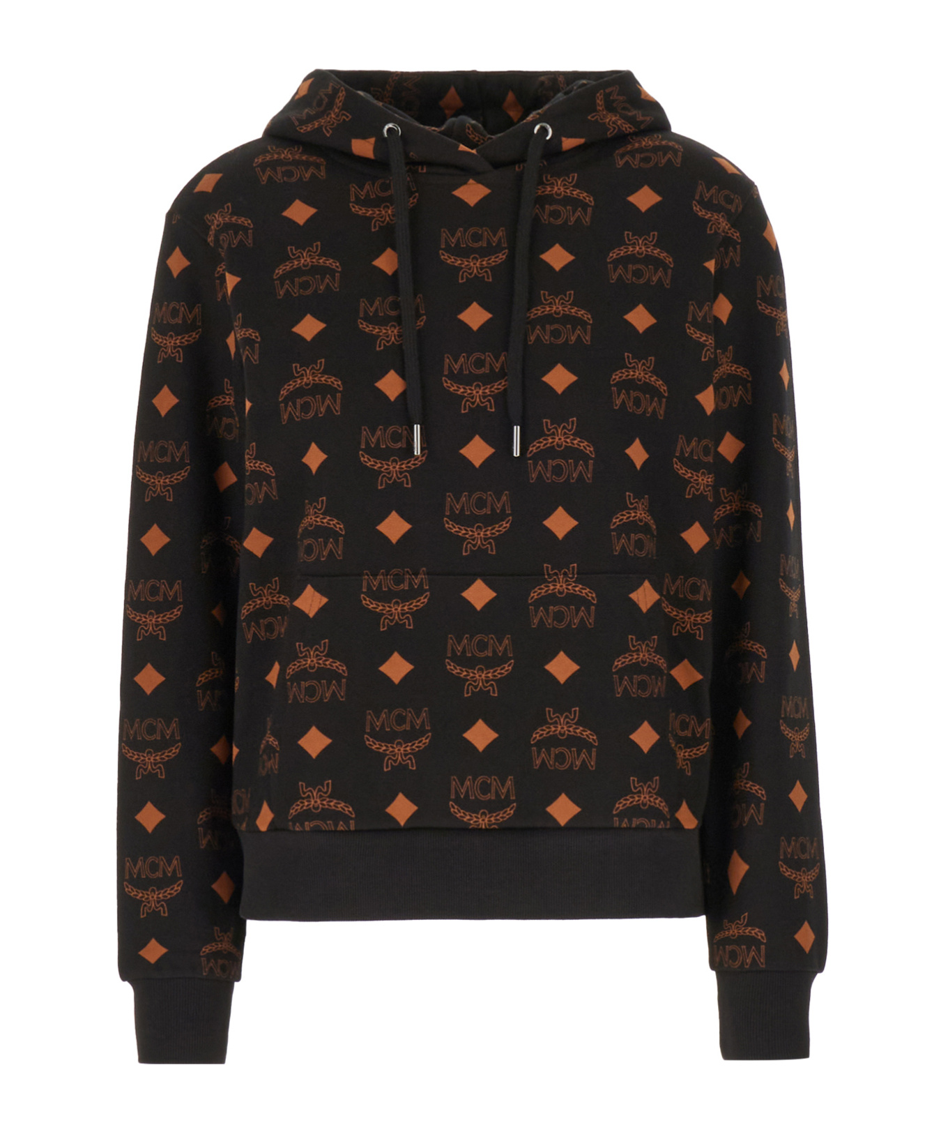 Mcm Monogram Drawstring Hoodie In Black