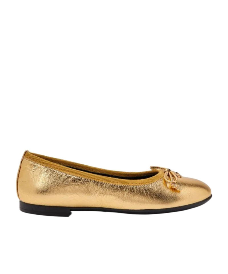 Versace Girls Gold Medusa Leather Ballerinas In Nude