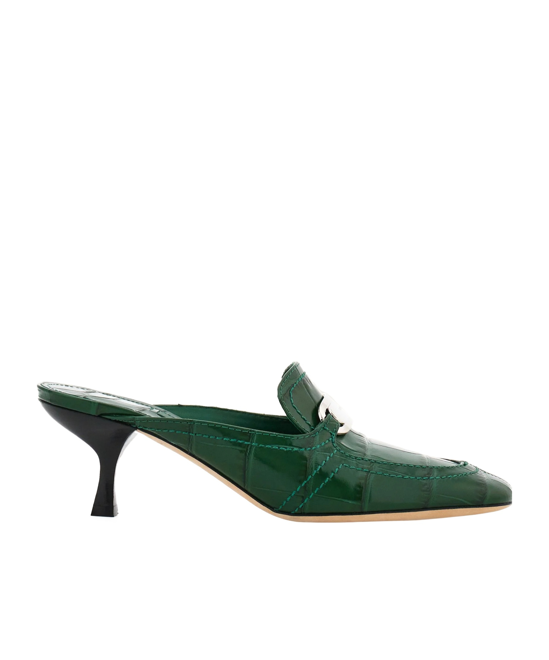 Ferragamo Eloyde 55 Croc-embossed Leather Mules In Green