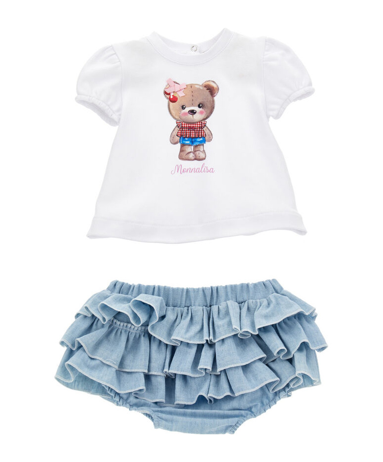 Monnalisa Teddy Bear-print Bloomers Set In White