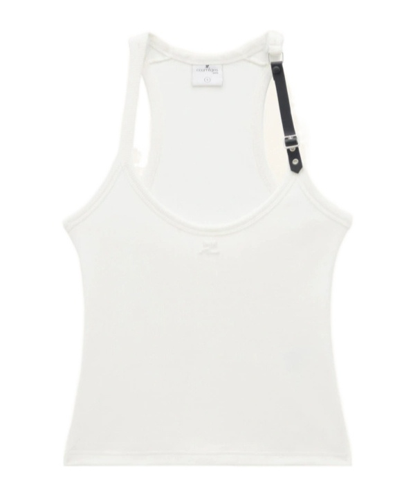 Courrèges Ribbed Top With Logo In White